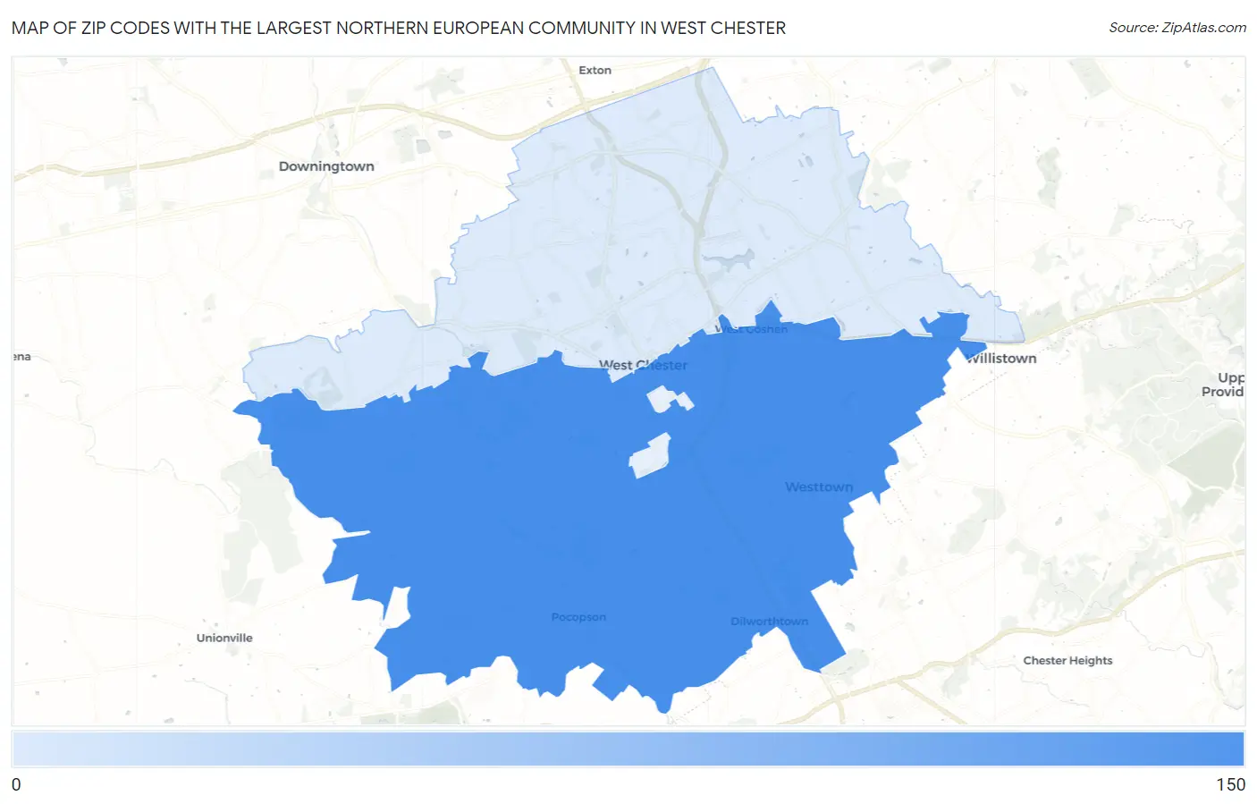 Zip Codes with the Largest Northern European Community in West Chester Map