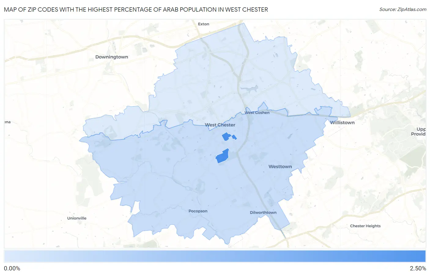 Zip Codes with the Highest Percentage of Arab Population in West Chester Map