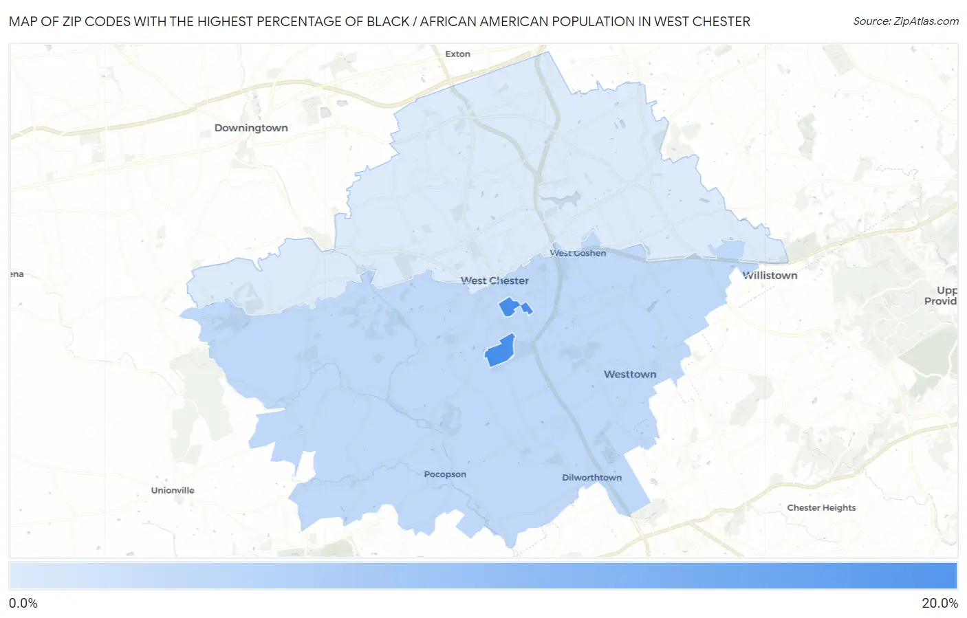 Zip Codes with the Highest Percentage of Black / African American Population in West Chester Map