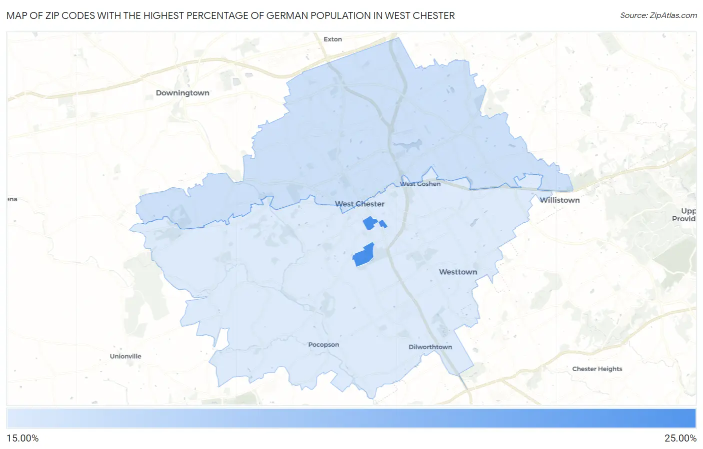 Zip Codes with the Highest Percentage of German Population in West Chester Map
