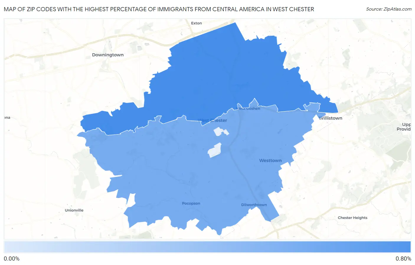 Zip Codes with the Highest Percentage of Immigrants from Central America in West Chester Map