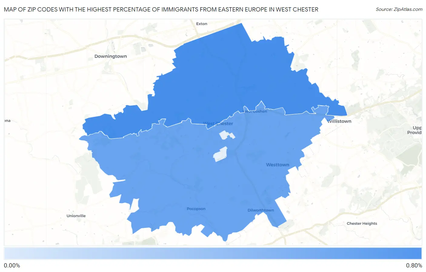 Zip Codes with the Highest Percentage of Immigrants from Eastern Europe in West Chester Map