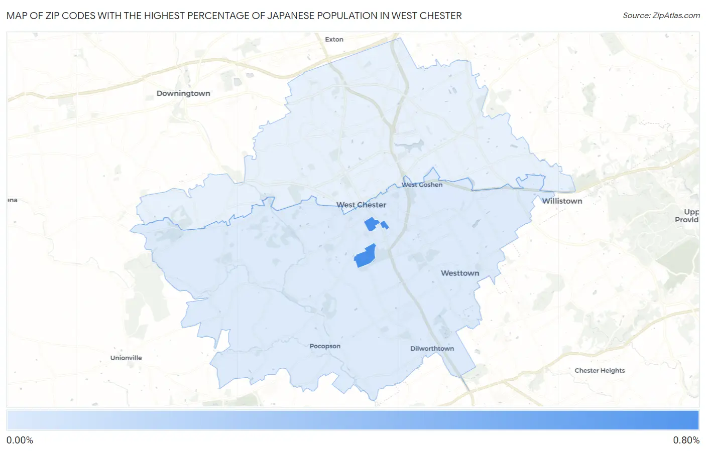Zip Codes with the Highest Percentage of Japanese Population in West Chester Map
