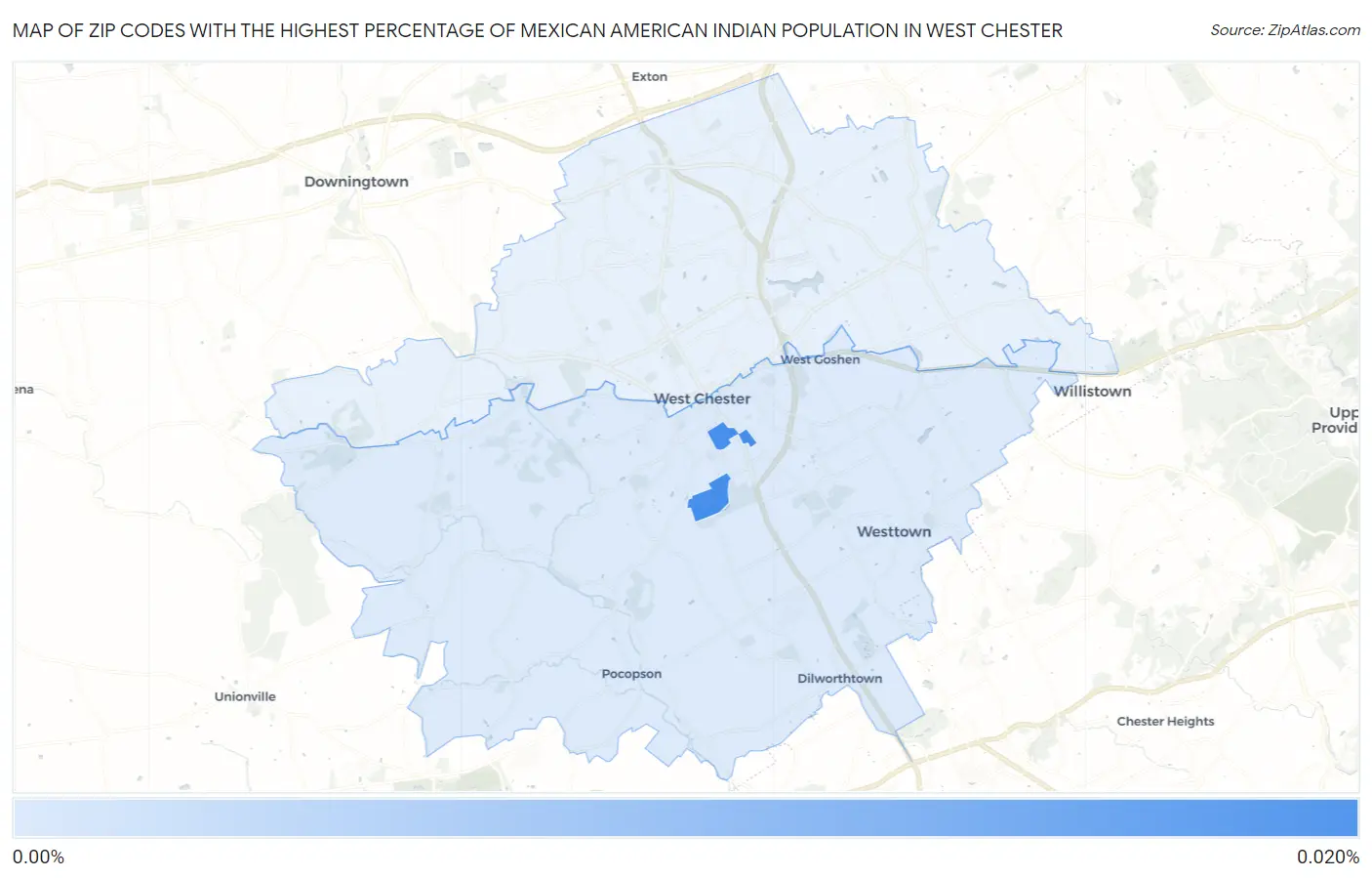 Zip Codes with the Highest Percentage of Mexican American Indian Population in West Chester Map