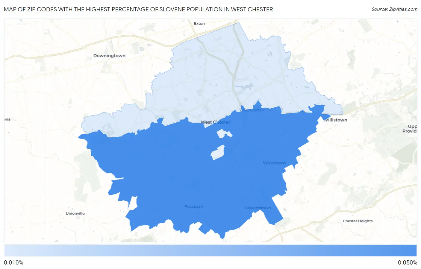 Zip Codes with the Highest Percentage of Slovene Population in West Chester Map