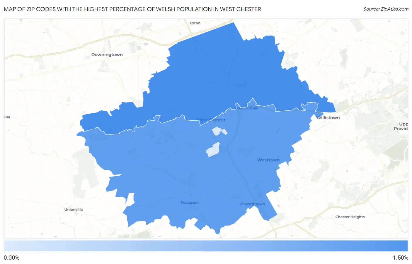 Zip Codes with the Highest Percentage of Welsh Population in West Chester Map