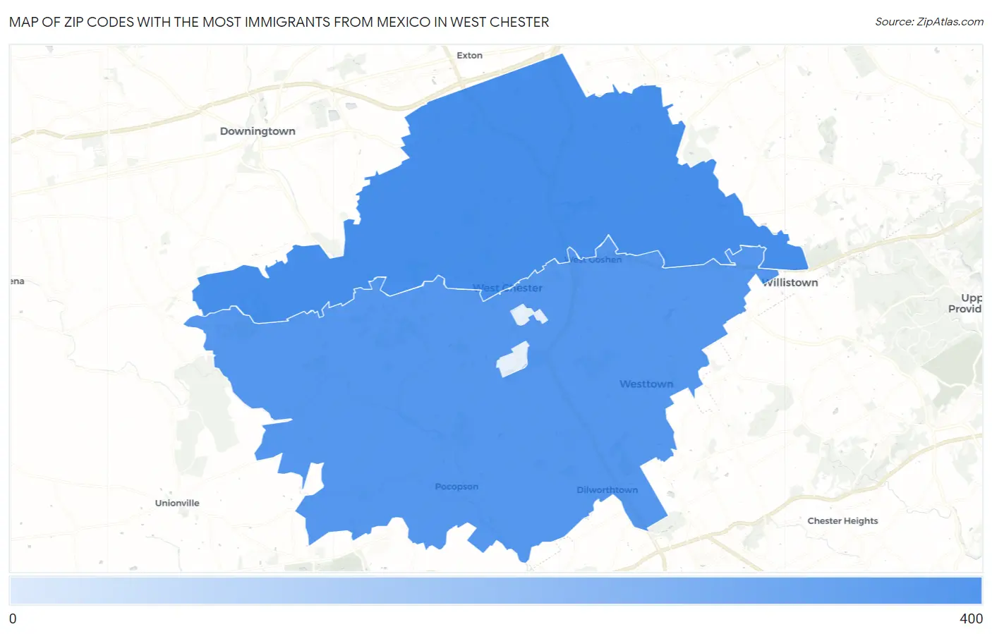 Zip Codes with the Most Immigrants from Mexico in West Chester Map