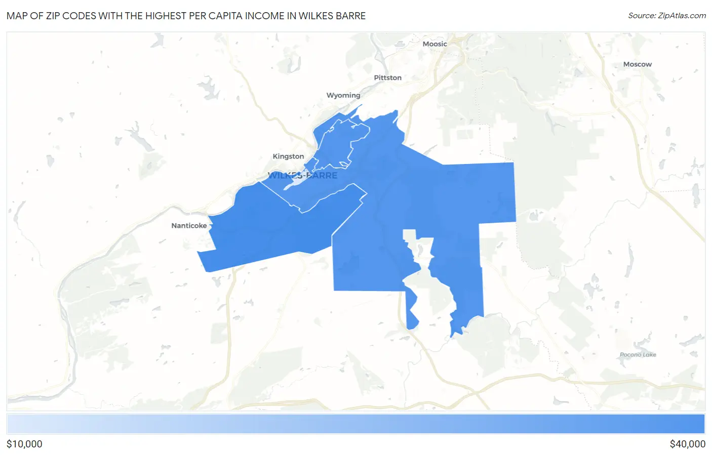 Zip Codes with the Highest Per Capita Income in Wilkes Barre Map