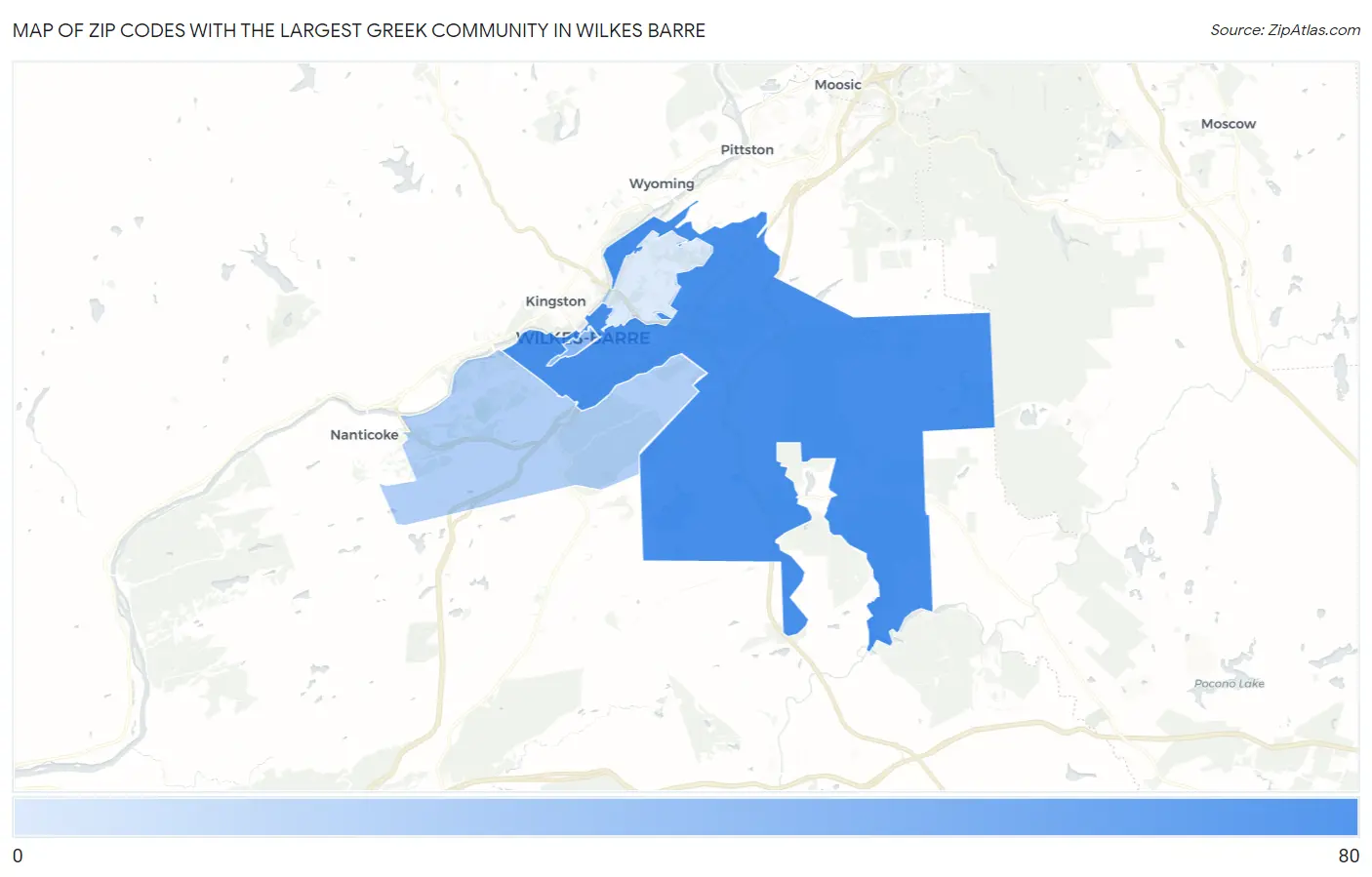 Zip Codes with the Largest Greek Community in Wilkes Barre Map