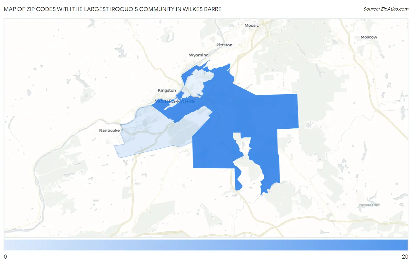 Zip Codes with the Largest Iroquois Community in Wilkes Barre Map