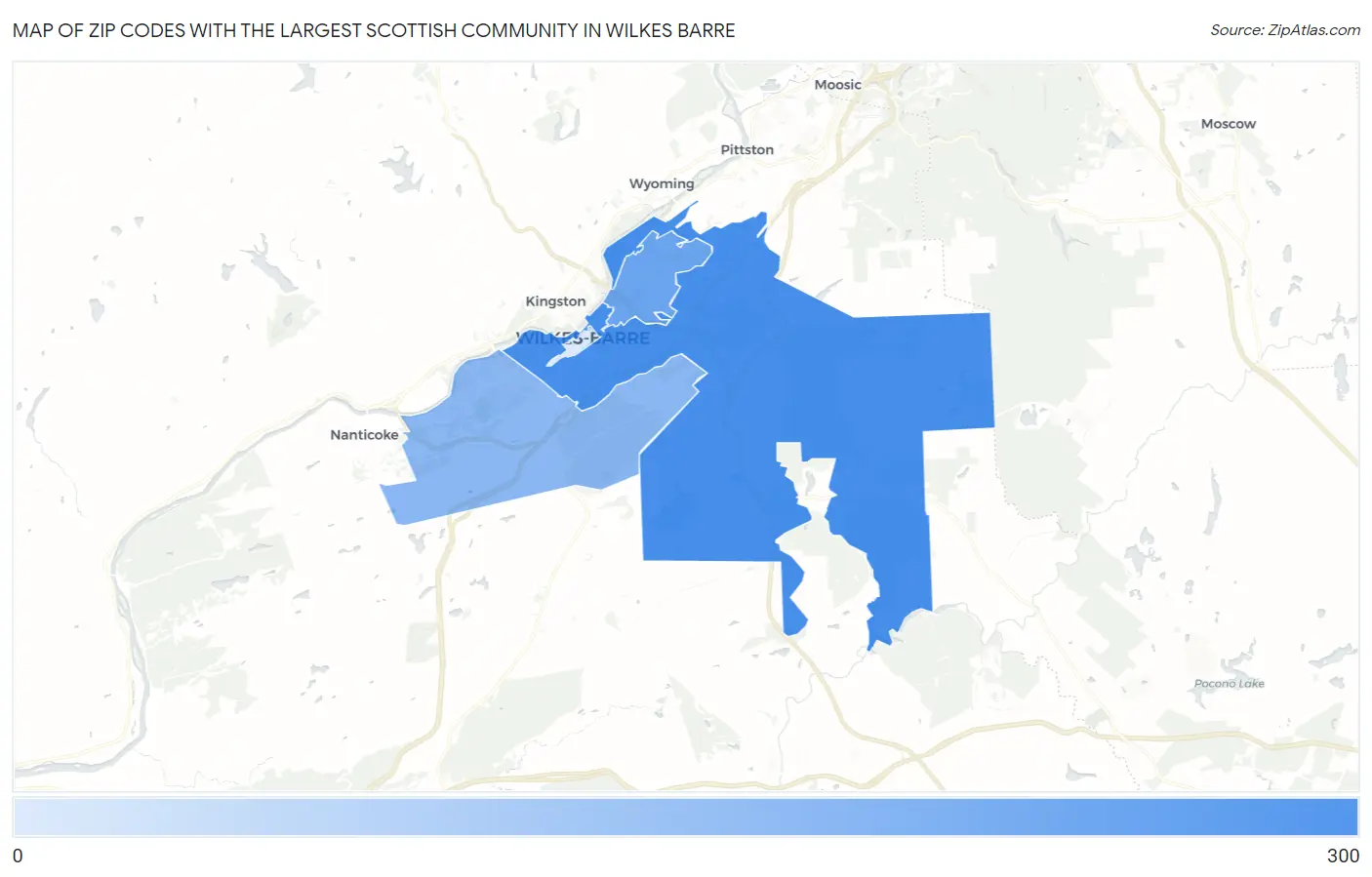 Zip Codes with the Largest Scottish Community in Wilkes Barre Map