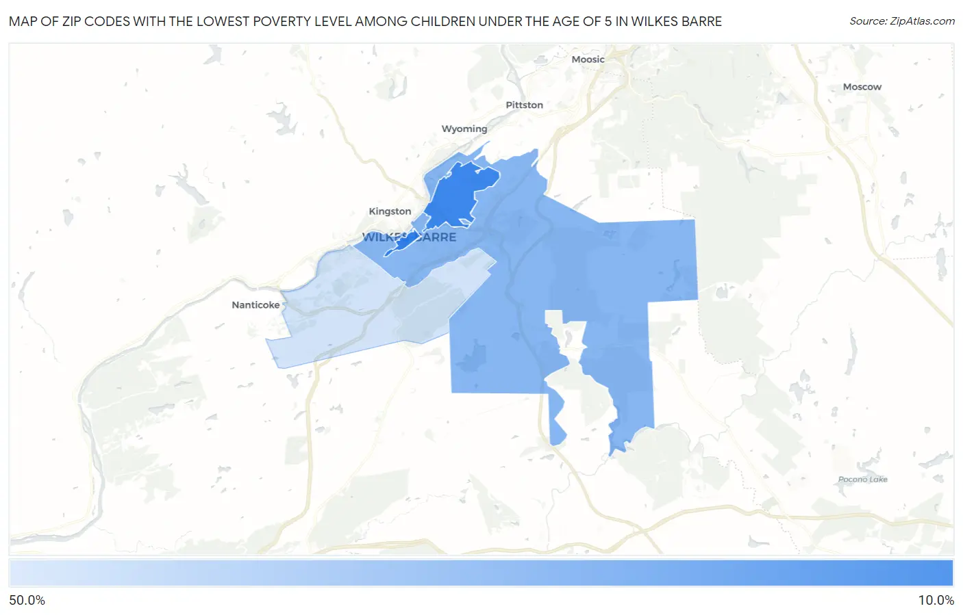 Zip Codes with the Lowest Poverty Level Among Children Under the Age of 5 in Wilkes Barre Map