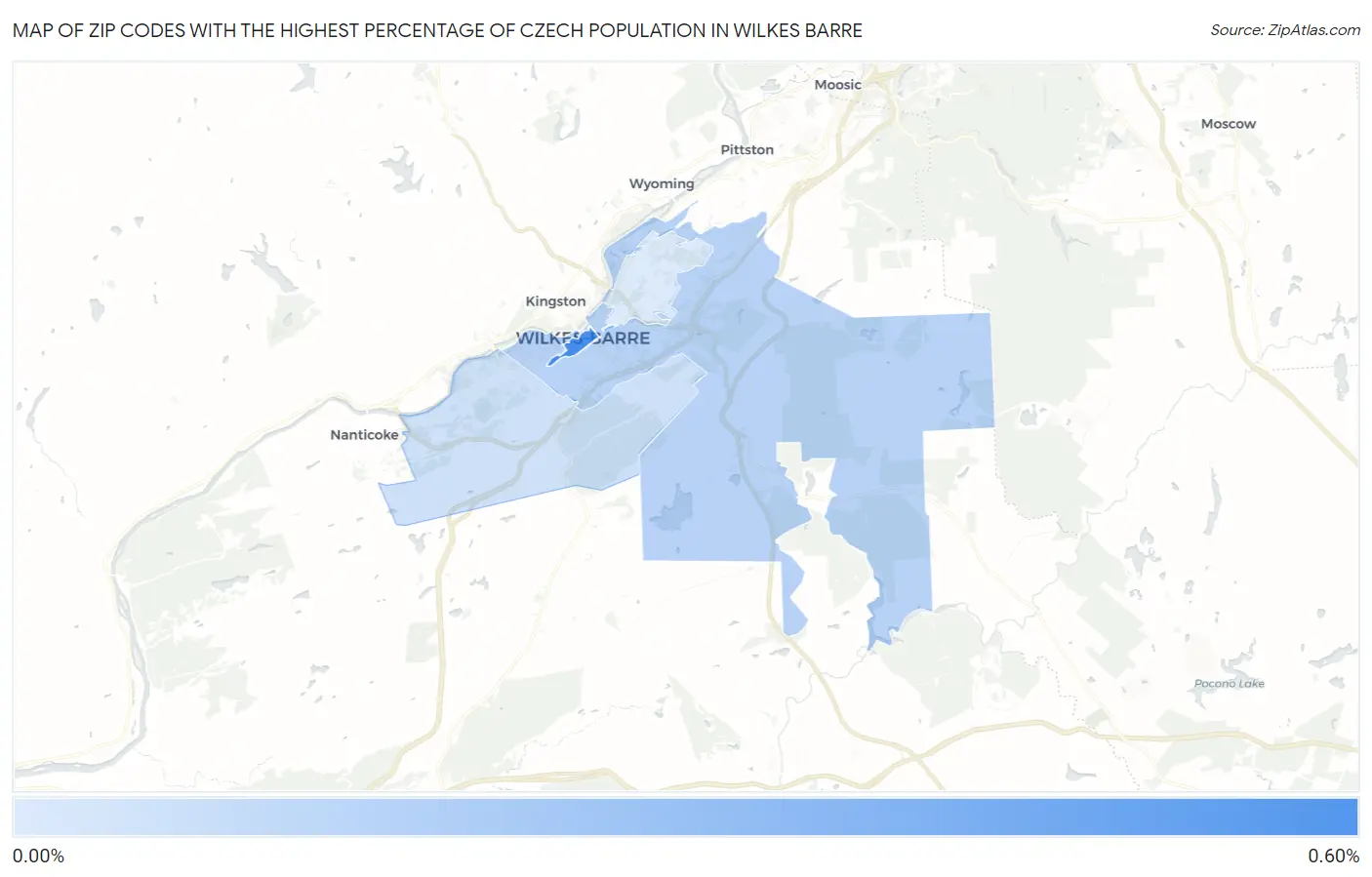 Zip Codes with the Highest Percentage of Czech Population in Wilkes Barre Map