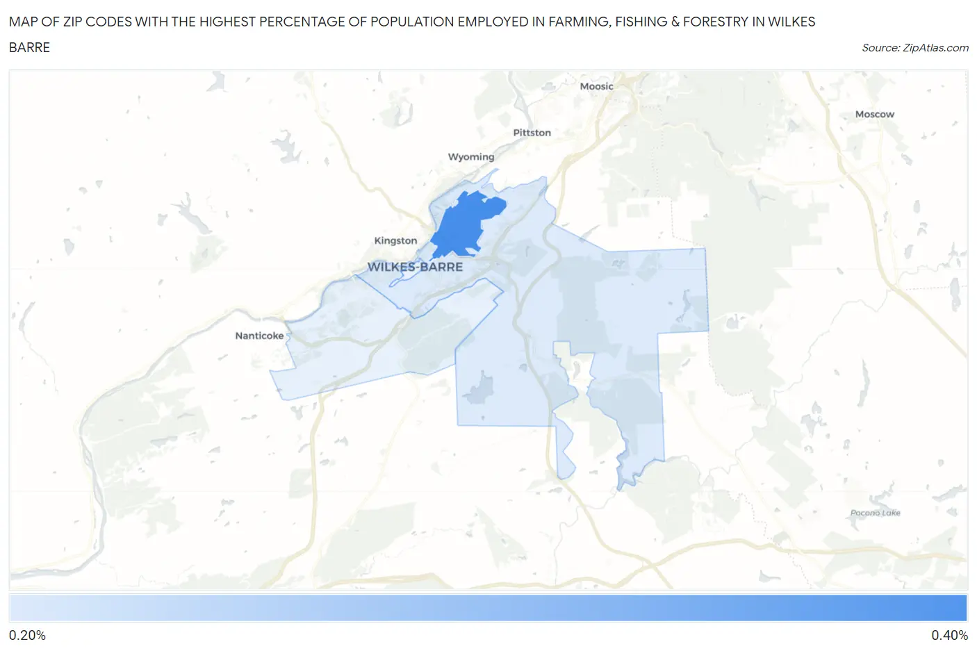 Zip Codes with the Highest Percentage of Population Employed in Farming, Fishing & Forestry in Wilkes Barre Map