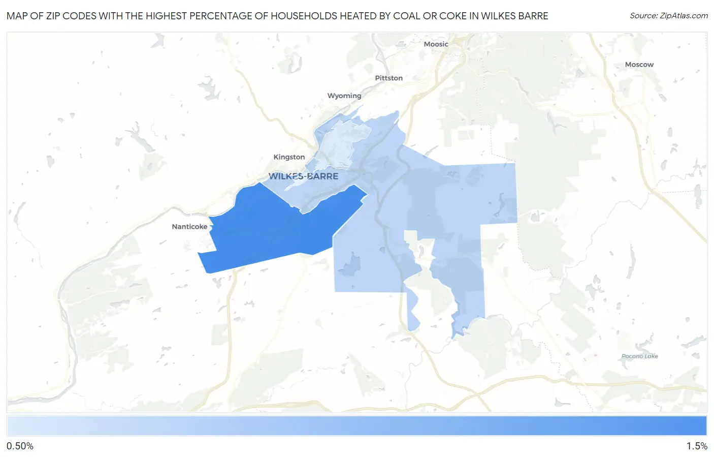 Zip Codes with the Highest Percentage of Households Heated by Coal or Coke in Wilkes Barre Map