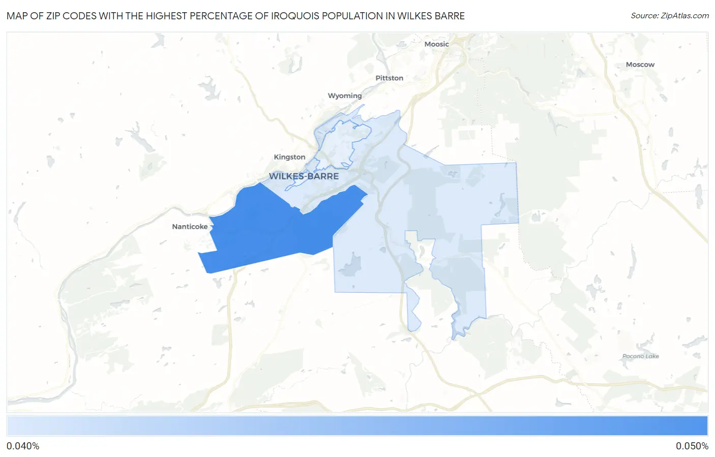 Zip Codes with the Highest Percentage of Iroquois Population in Wilkes Barre Map