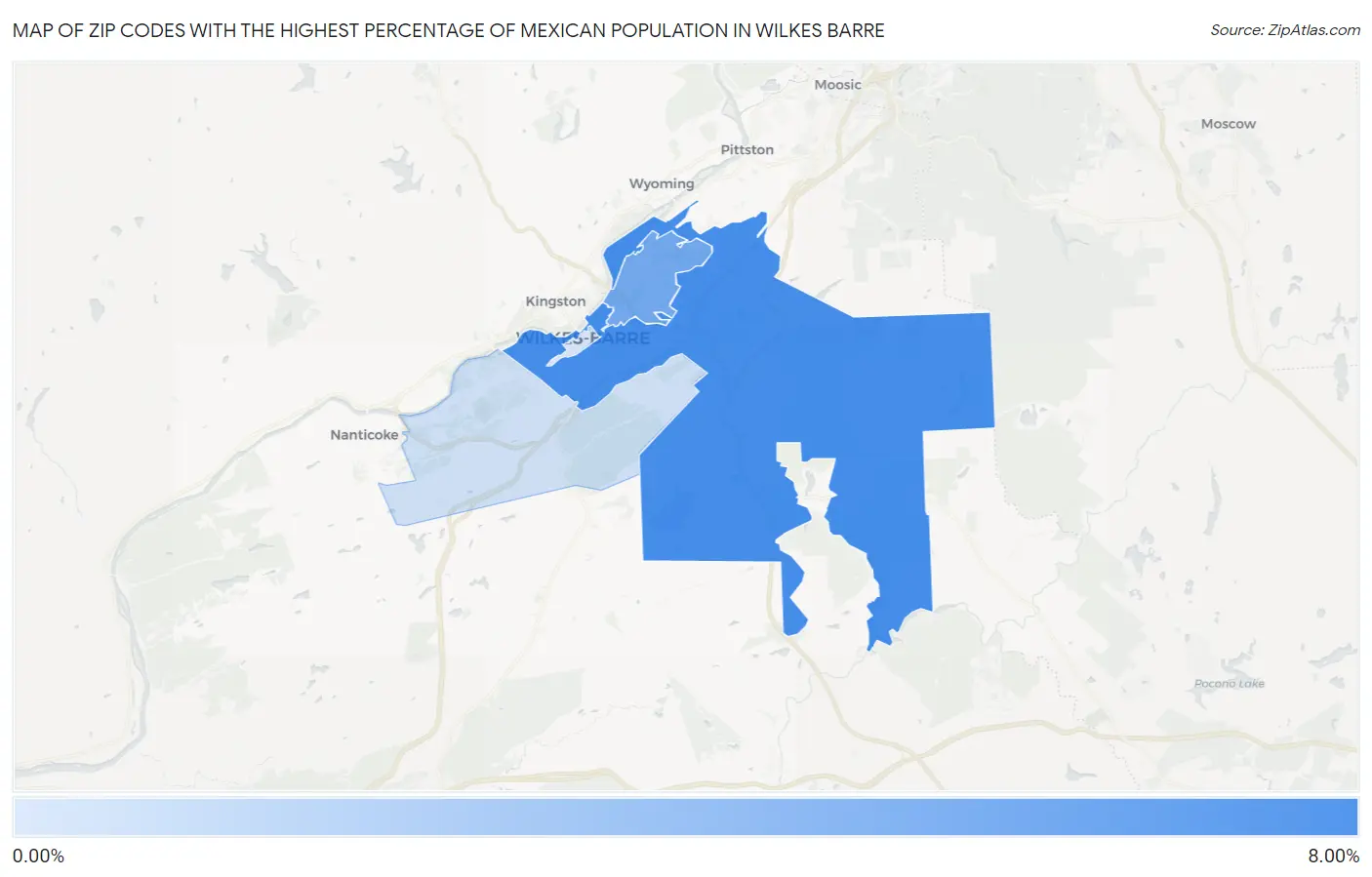 Zip Codes with the Highest Percentage of Mexican Population in Wilkes Barre Map