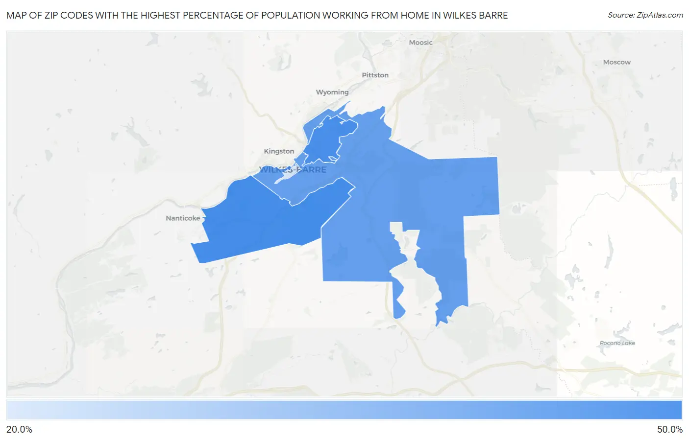 Zip Codes with the Highest Percentage of Population Working from Home in Wilkes Barre Map