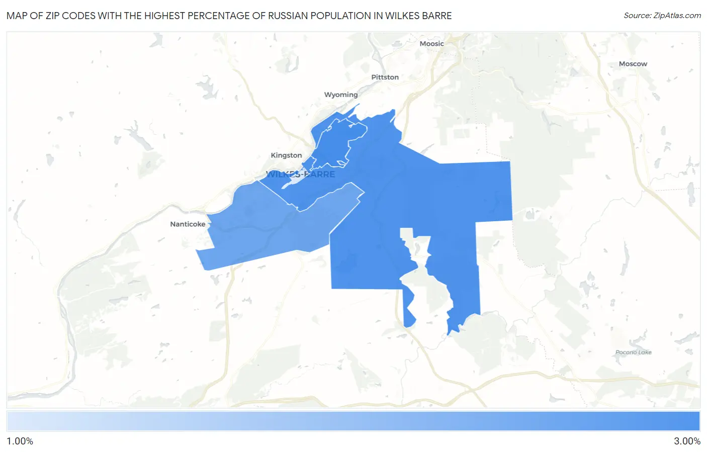 Zip Codes with the Highest Percentage of Russian Population in Wilkes Barre Map