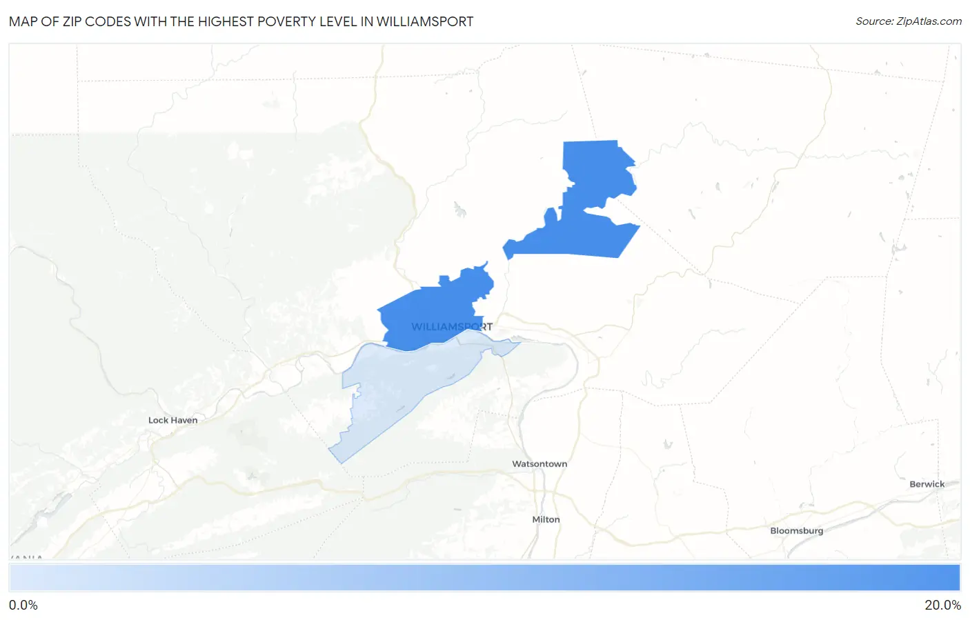 Zip Codes with the Highest Poverty Level in Williamsport Map