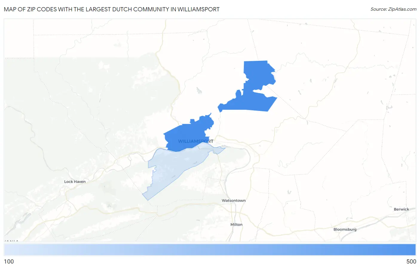 Zip Codes with the Largest Dutch Community in Williamsport Map