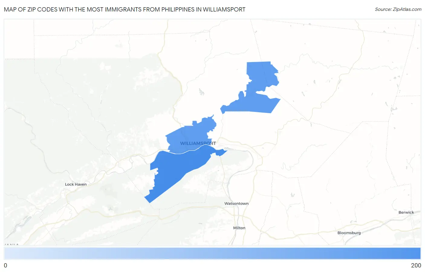 Zip Codes with the Most Immigrants from Philippines in Williamsport Map