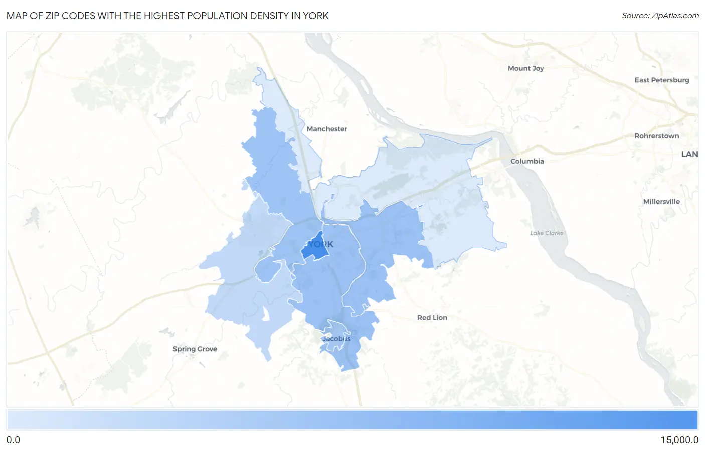 Zip Codes with the Highest Population Density in York Map