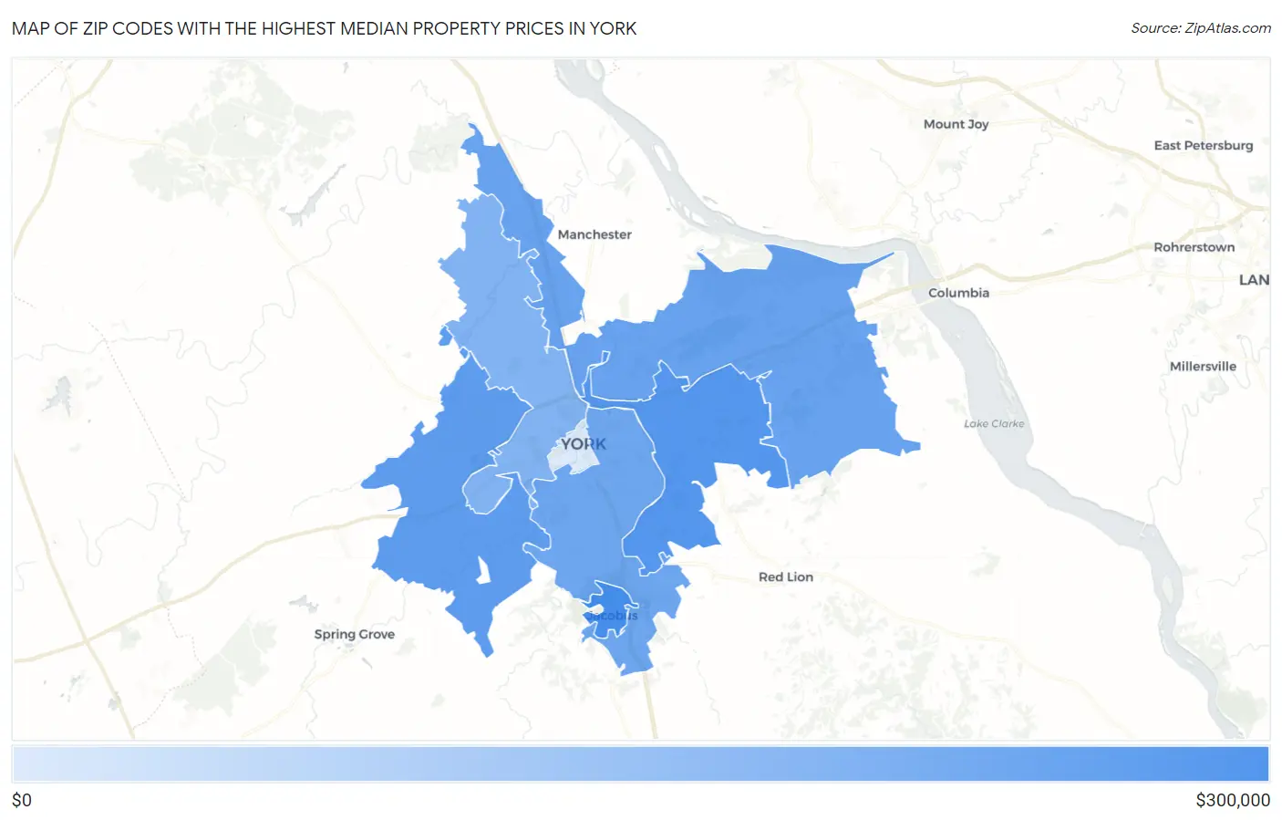 Zip Codes with the Highest Median Property Prices in York Map