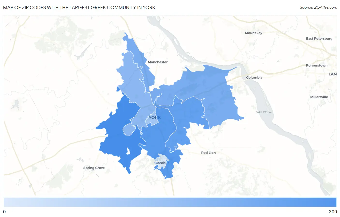 Zip Codes with the Largest Greek Community in York Map