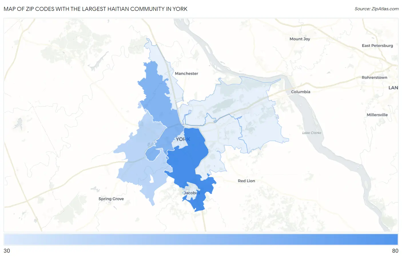 Zip Codes with the Largest Haitian Community in York Map