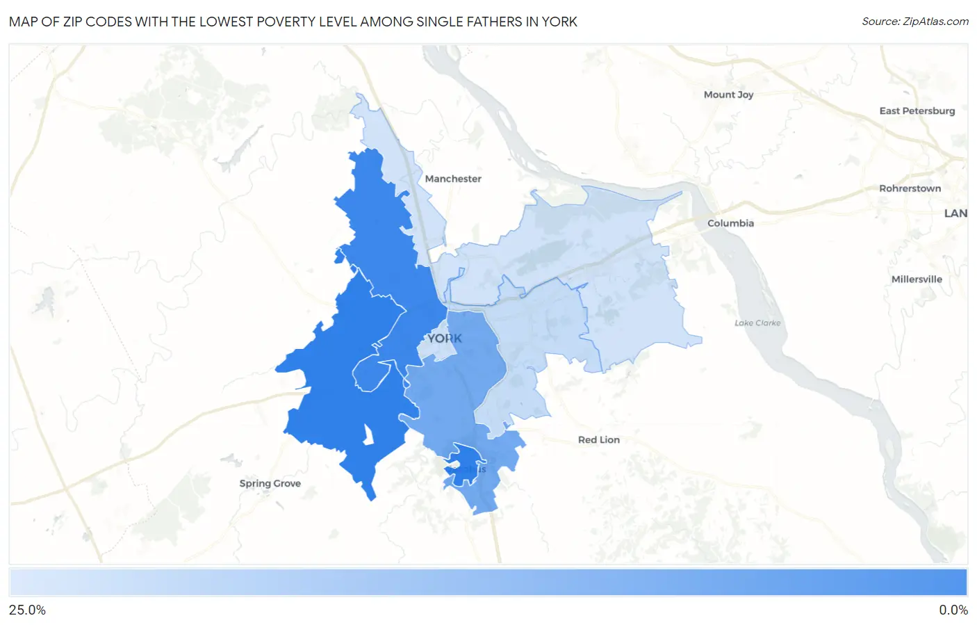 Zip Codes with the Lowest Poverty Level Among Single Fathers in York Map