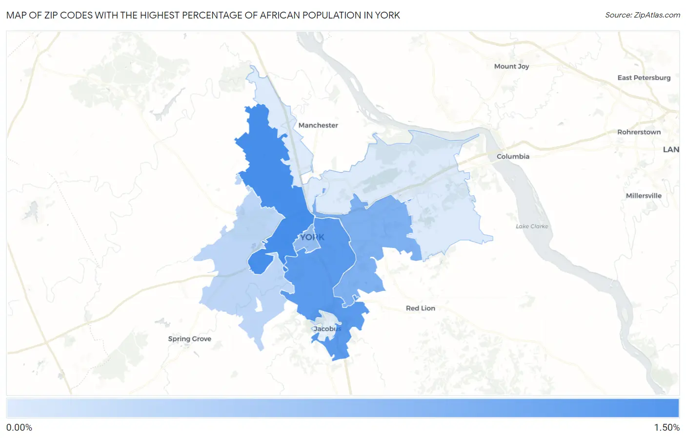Zip Codes with the Highest Percentage of African Population in York Map