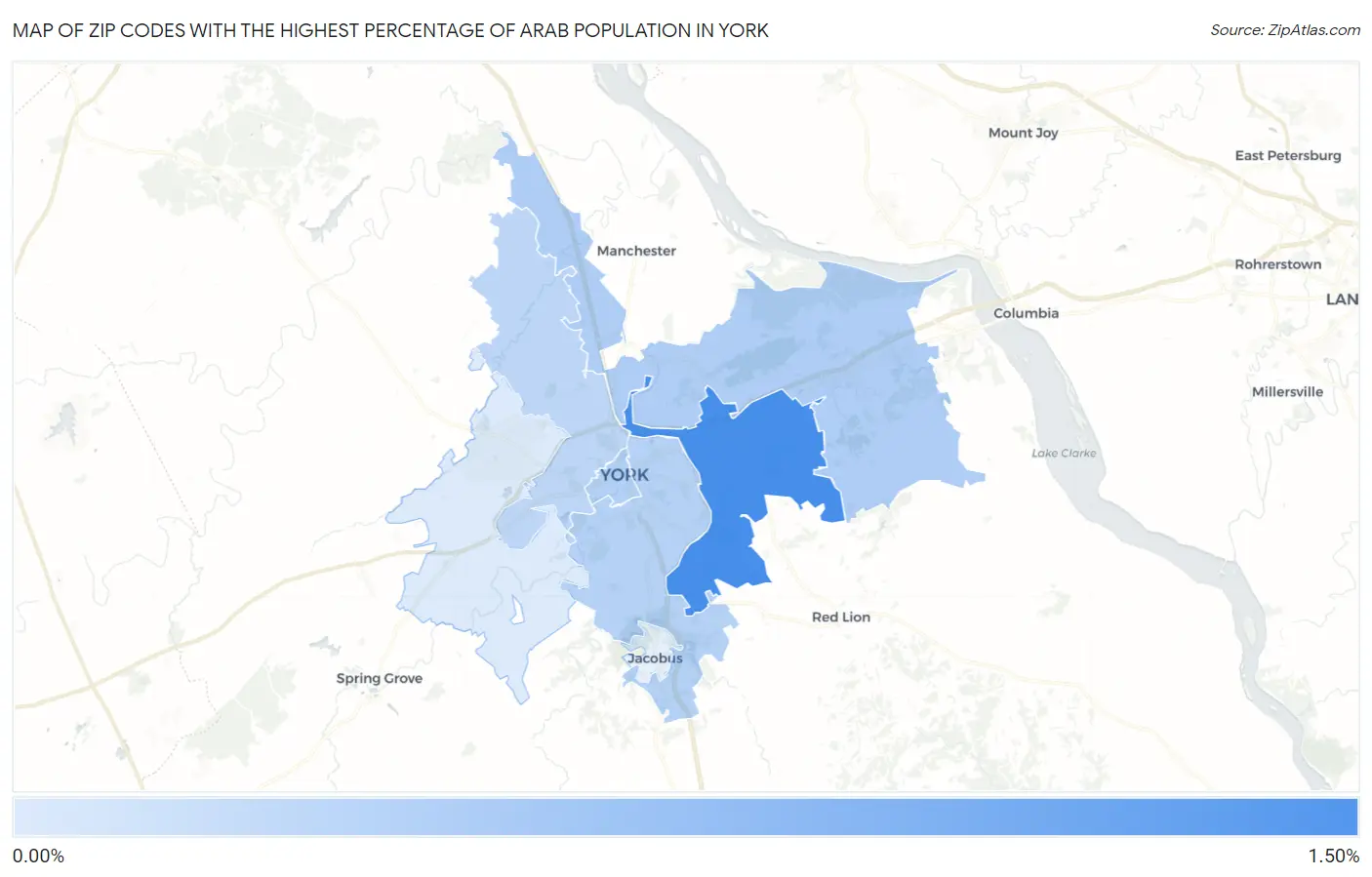Zip Codes with the Highest Percentage of Arab Population in York Map