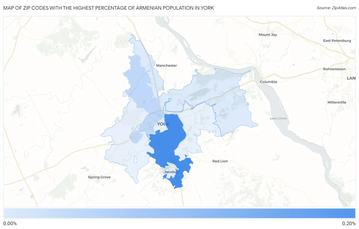 Zip Codes with the Highest Percentage of Armenian Population in York Map