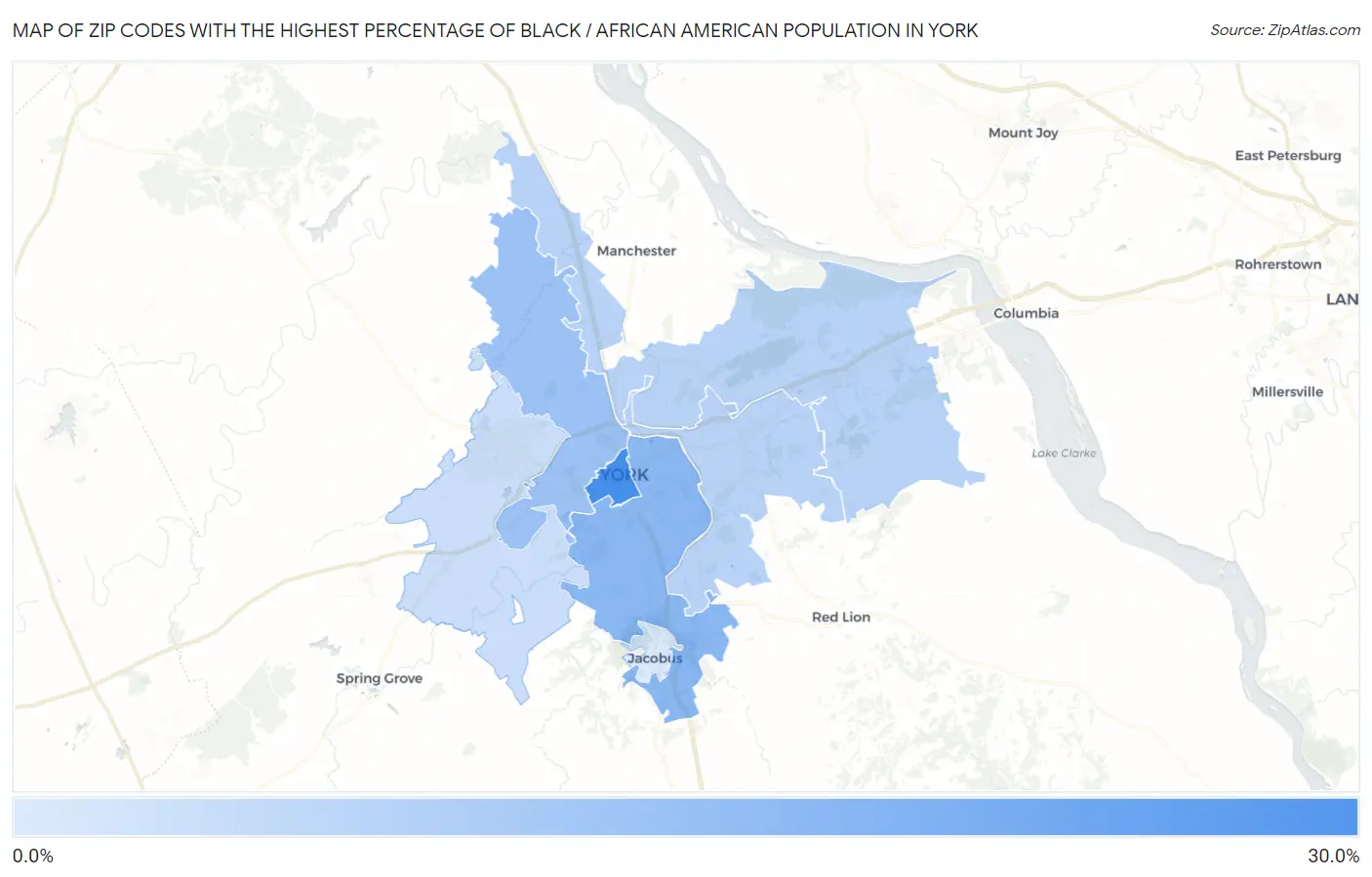 Zip Codes with the Highest Percentage of Black / African American Population in York Map