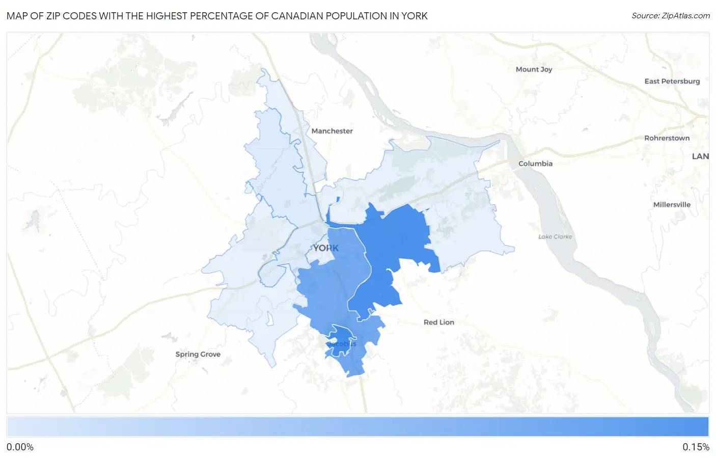 Zip Codes with the Highest Percentage of Canadian Population in York Map