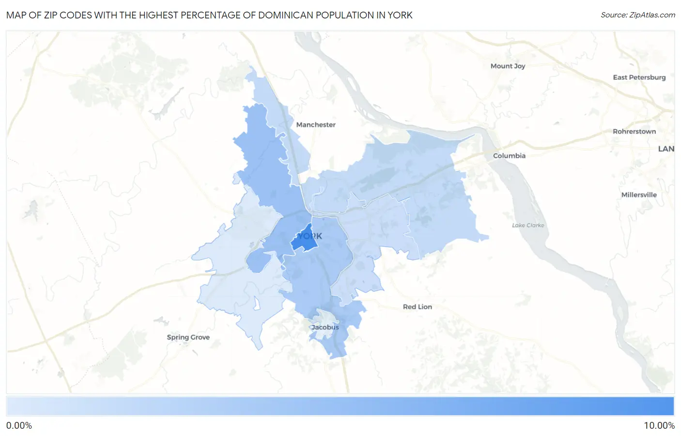 Zip Codes with the Highest Percentage of Dominican Population in York Map
