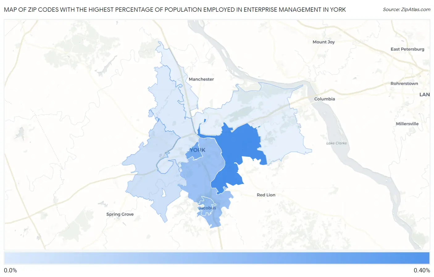 Zip Codes with the Highest Percentage of Population Employed in Enterprise Management in York Map