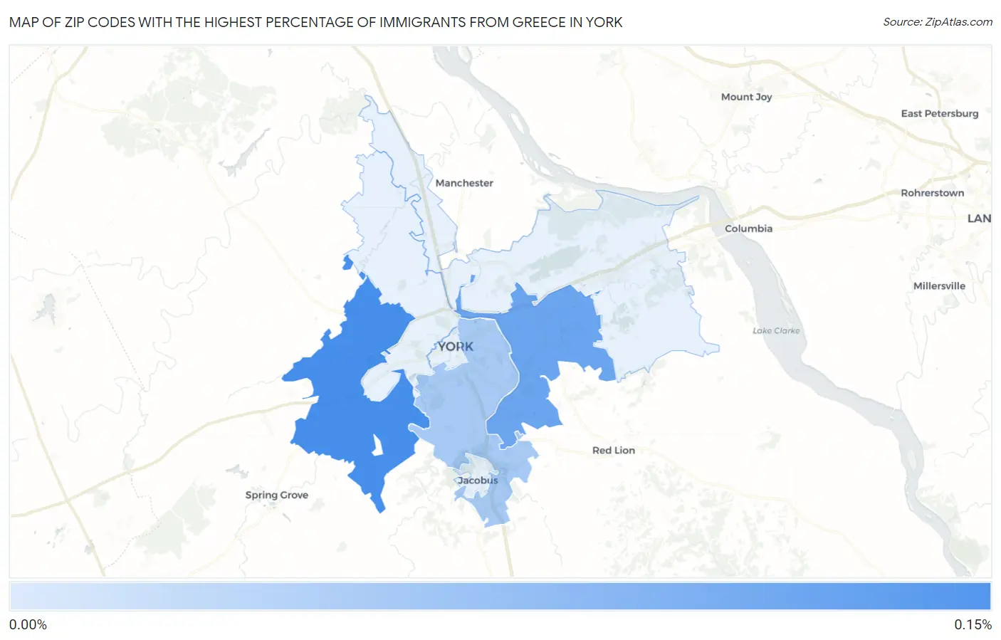 Zip Codes with the Highest Percentage of Immigrants from Greece in York Map
