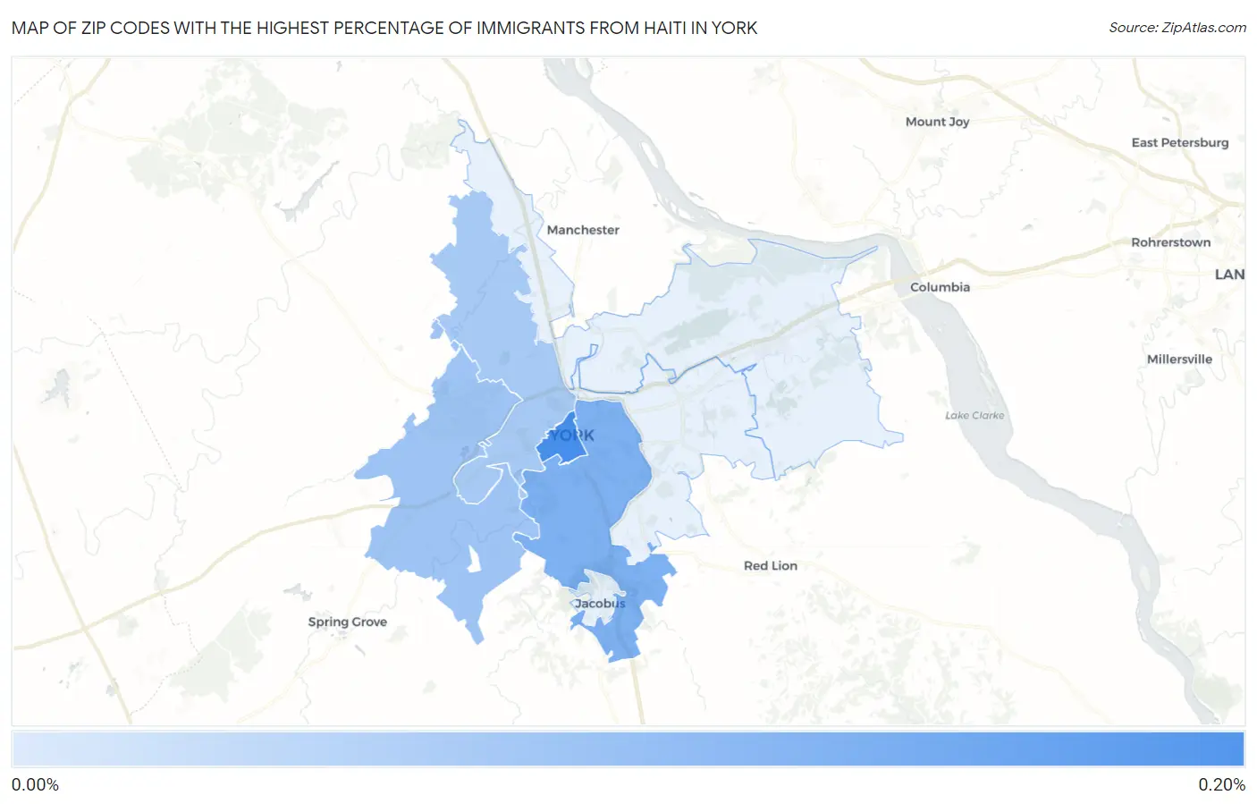 Zip Codes with the Highest Percentage of Immigrants from Haiti in York Map