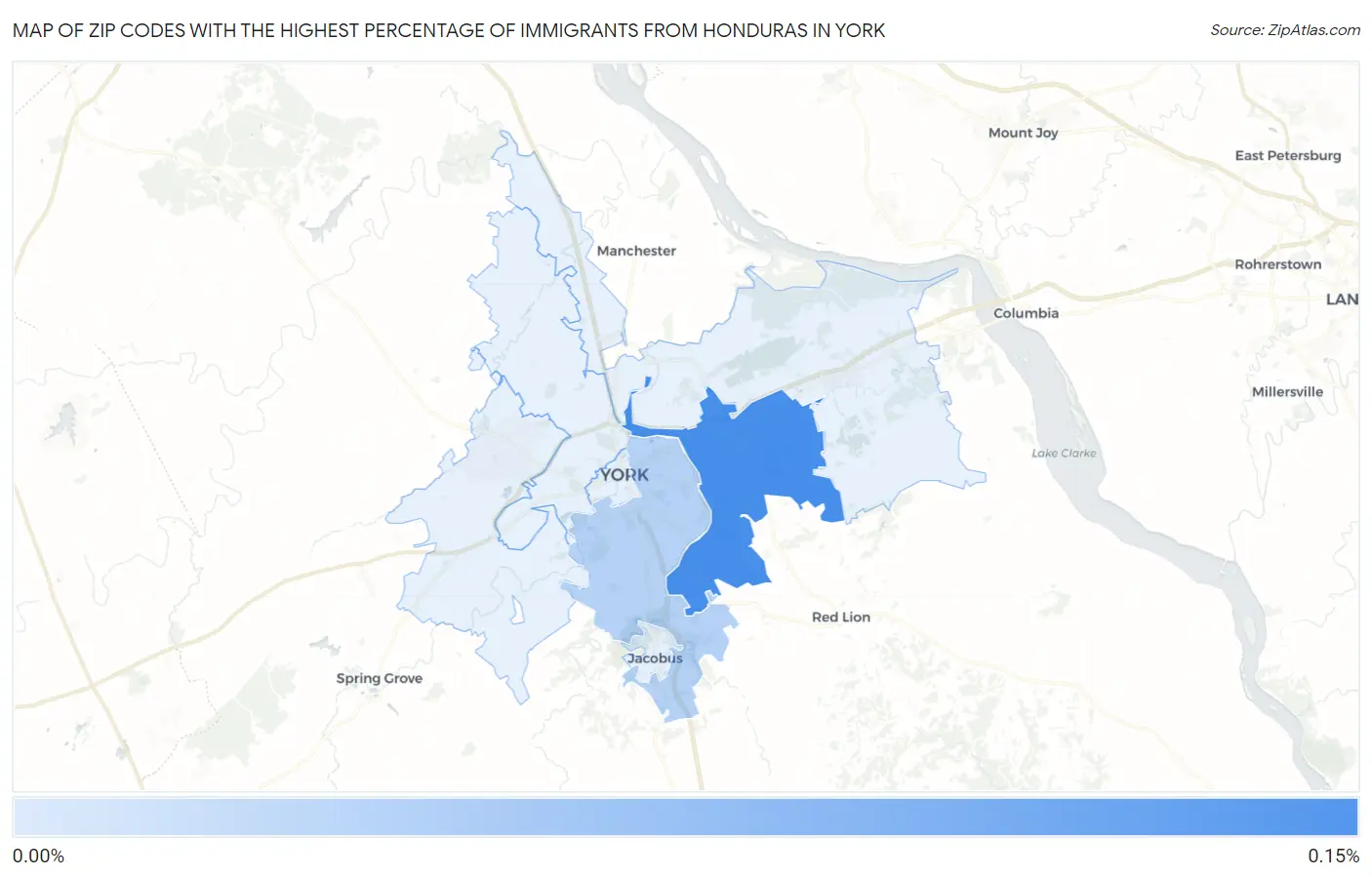 Zip Codes with the Highest Percentage of Immigrants from Honduras in York Map