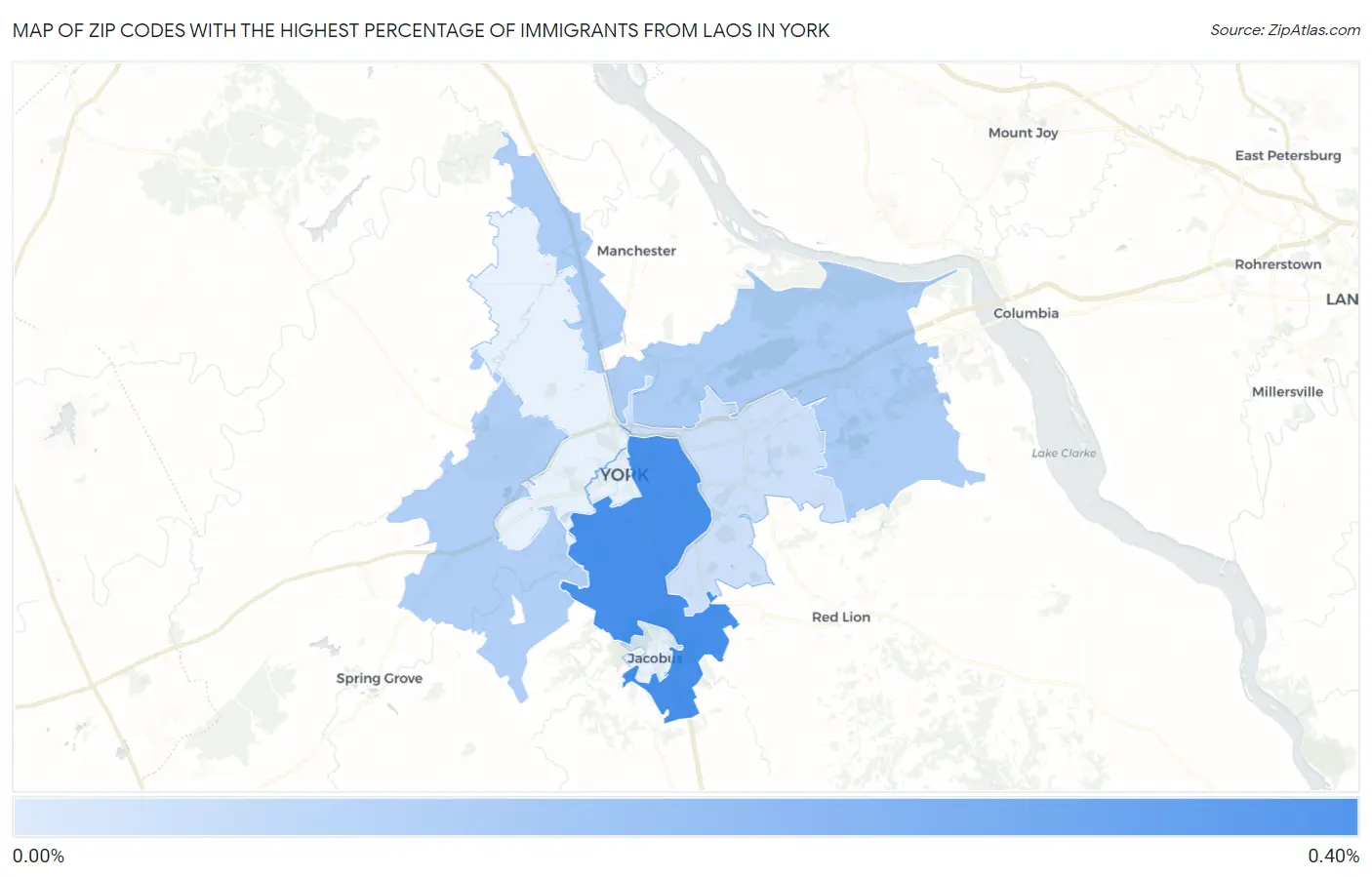 Zip Codes with the Highest Percentage of Immigrants from Laos in York Map