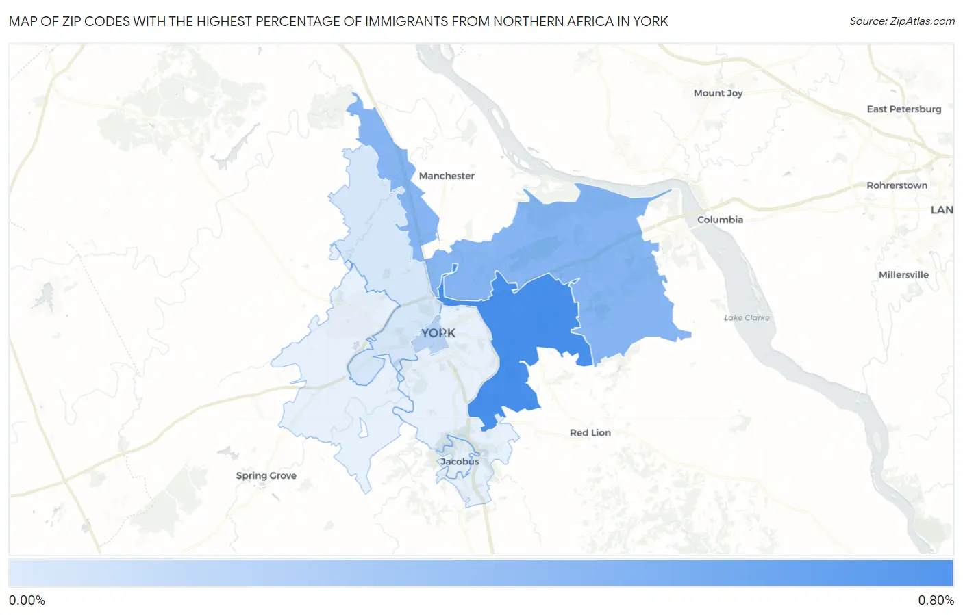 Zip Codes with the Highest Percentage of Immigrants from Northern Africa in York Map