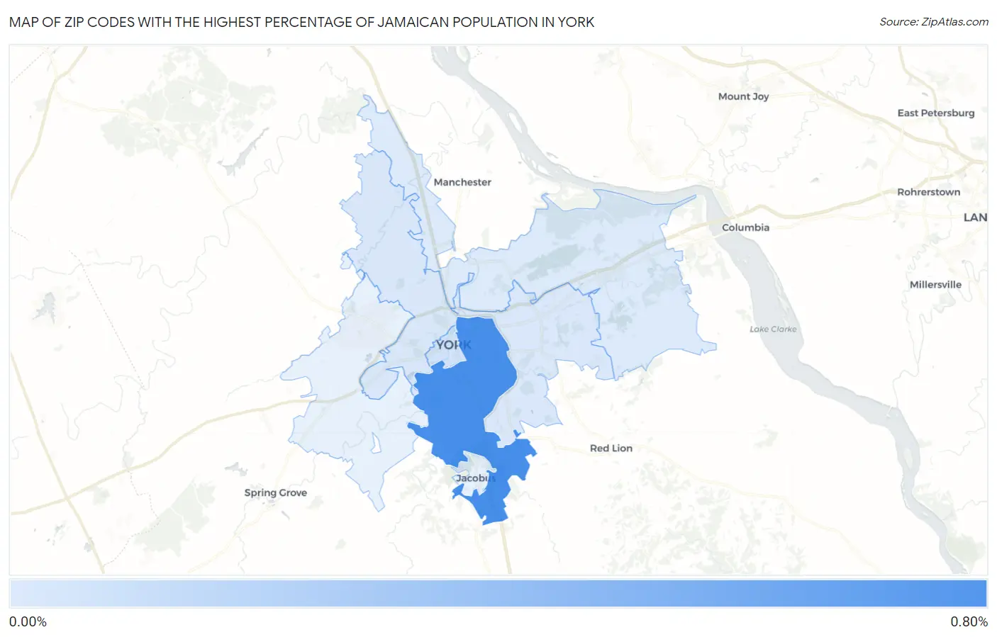 Zip Codes with the Highest Percentage of Jamaican Population in York Map