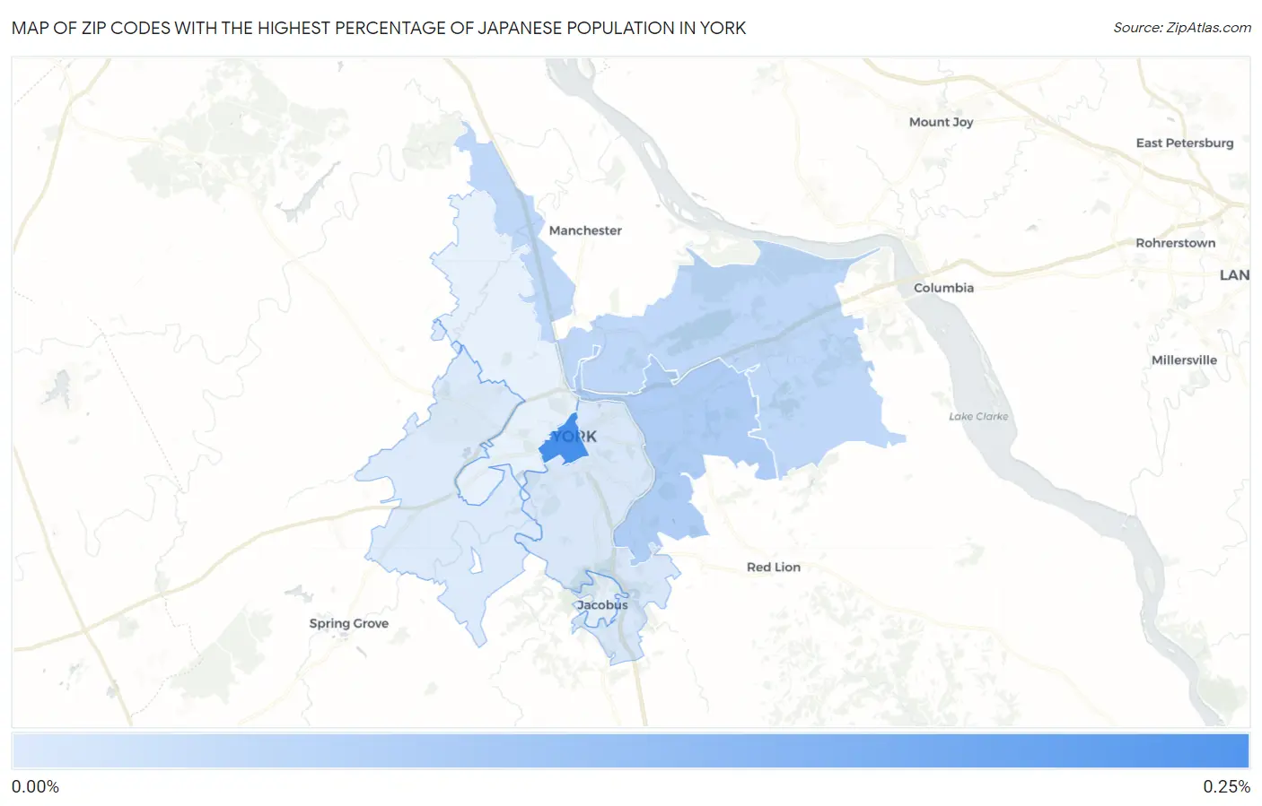 Zip Codes with the Highest Percentage of Japanese Population in York Map