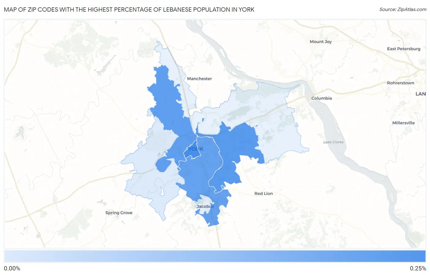 Zip Codes with the Highest Percentage of Lebanese Population in York Map