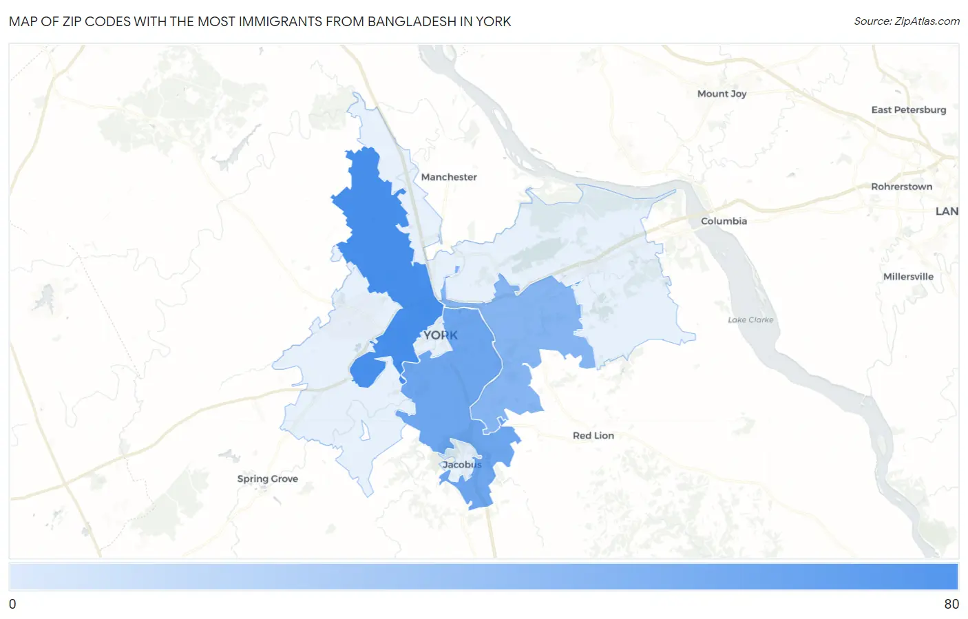 Zip Codes with the Most Immigrants from Bangladesh in York Map