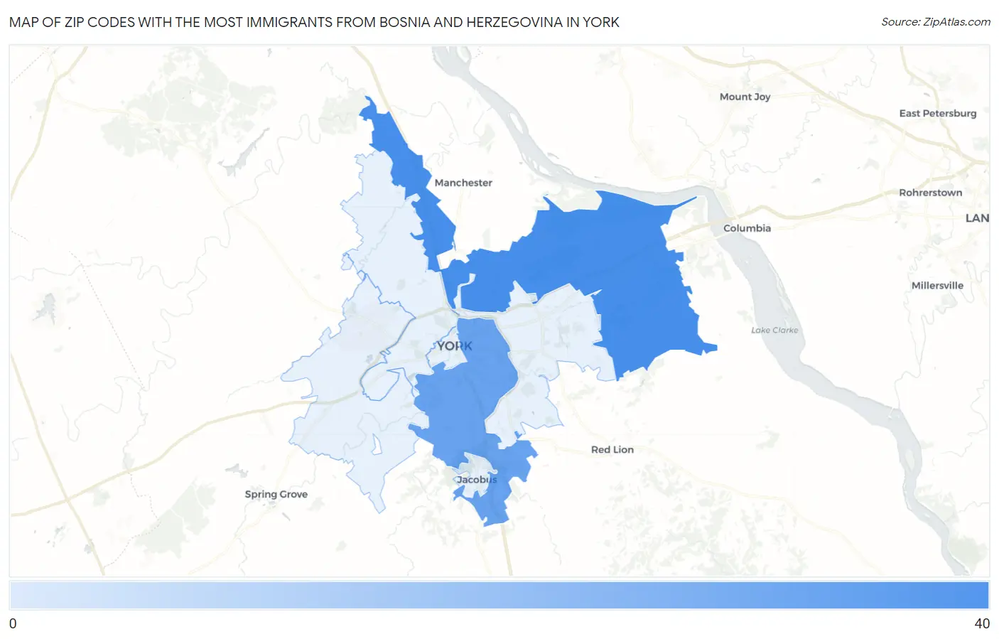 Zip Codes with the Most Immigrants from Bosnia and Herzegovina in York Map