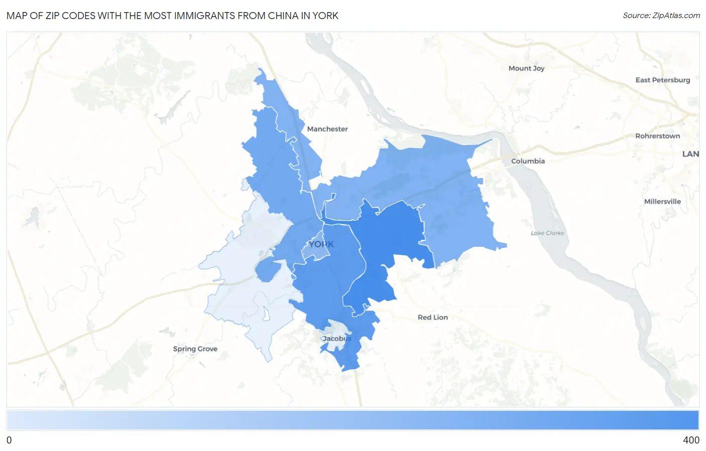 Zip Codes with the Most Immigrants from China in York Map