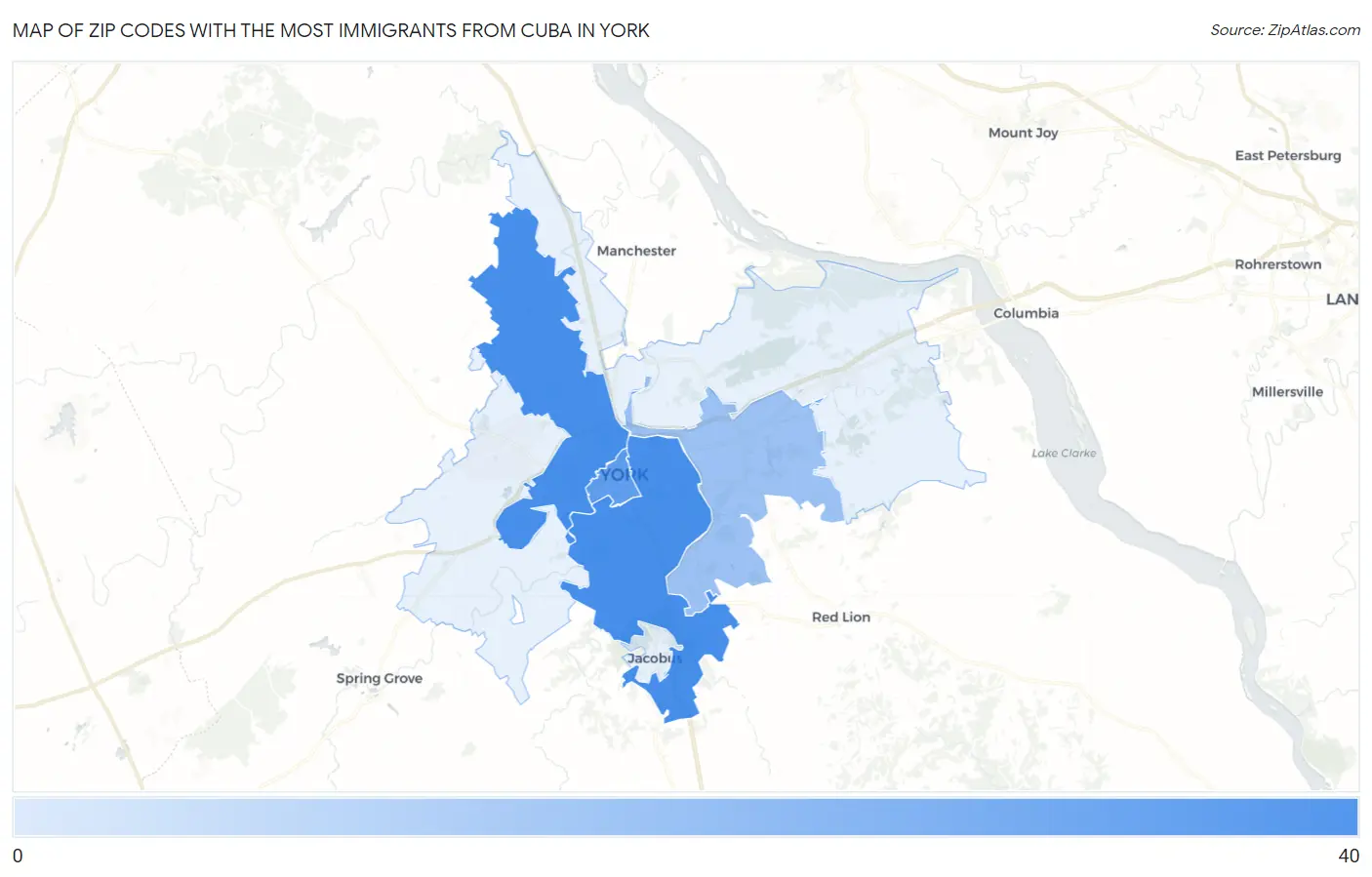 Zip Codes with the Most Immigrants from Cuba in York Map
